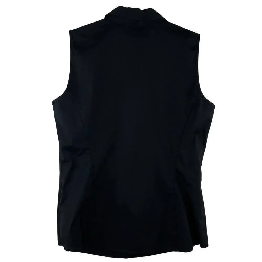 Lafayette 148 Black Pleated Collar Button Up Top Size 10 Minimalist Quiet Luxury - Picture 2 of 7